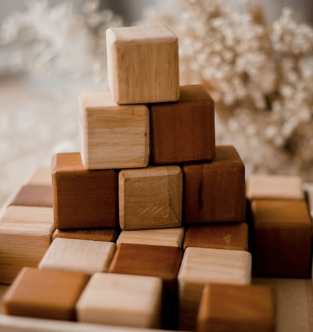 My First Natural Blocks 25 pcs - Wooden Cube Blocks for Kids - Creative Building and Stacking Toy for Toddlers and Preschoolers