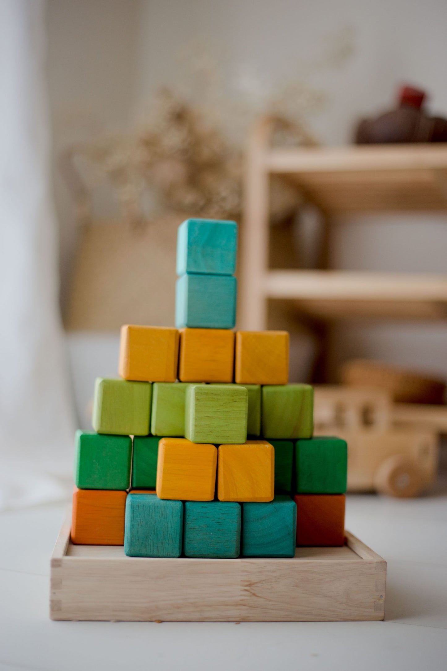 My First Color Blocks Set - 25 Piece Wooden Cube Blocks for Kids - Creative Building and Stacking Toy