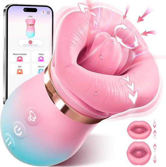 Pink Lips Vibrating Stimulator - Dual-Action Suction & Licking Massager for Women