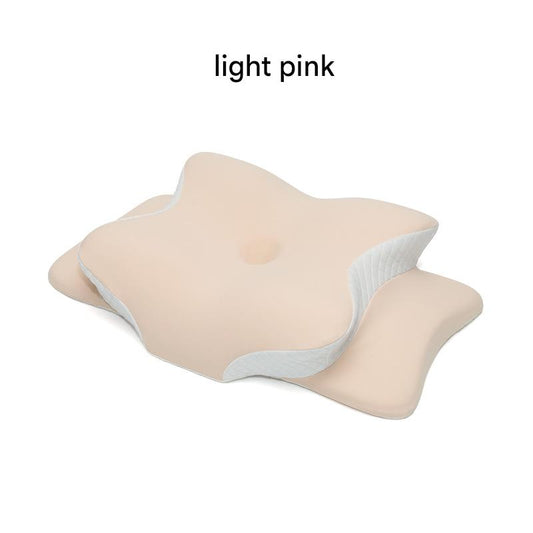 Light Pink Ergonomic Butterfly Memory Foam Pillow - Cervical Neck Support for Side, Back & Stomach Sleepers, Orthopedic Contour Design