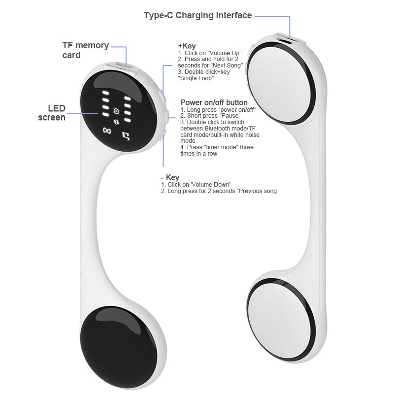 Under-Pillow Bone Conduction Sleep Speaker - Bluetooth 5.4, White Noise, TF Card, LED Display & Timer(Yellow-green)