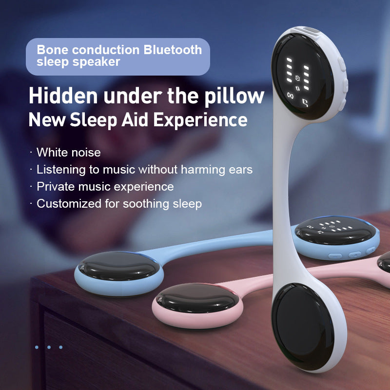 Under-Pillow Bone Conduction Sleep Speaker - Bluetooth 5.4, White Noise, TF Card, LED Display & Timer(White)