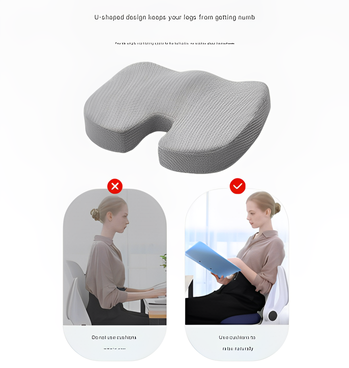 Ergonomic U-Shaped Memory Foam Seat Cushion - Coccyx Relief & Posture Support with Breathable Cover