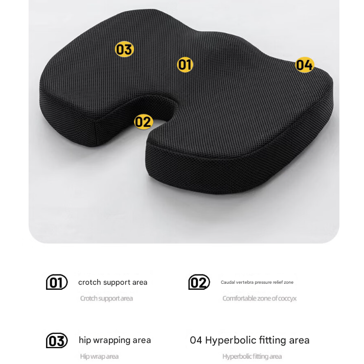Ergonomic U-Shaped Memory Foam Seat Cushion - Coccyx Relief & Posture Support with Breathable Cover