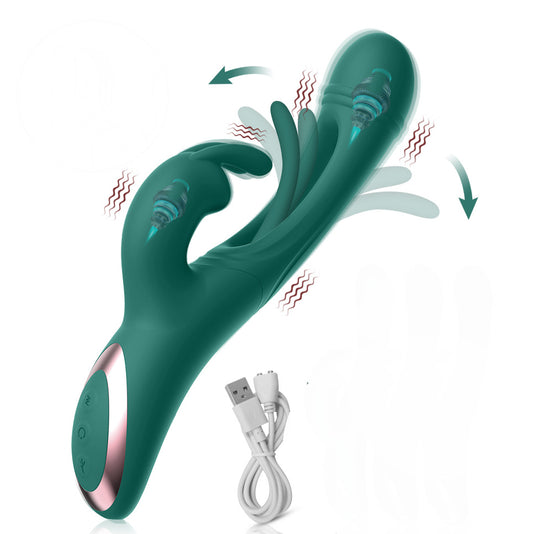 Green Sensual Dual-Action Rabbit Vibrator - G-Spot Massager & Flickering Clitoral Tongue - 12 Intense Modes, USB Rechargeable Silicone