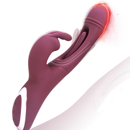 Deep Red Sensual Dual-Action Rabbit Vibrator - G-Spot Massager & Flickering Clitoral Tongue - 12 Intense Modes, USB Rechargeable Silicone