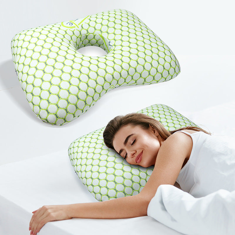 Blue Ear Pillow with Hole for Side Sleepers - Pressure Relief Washable Cover