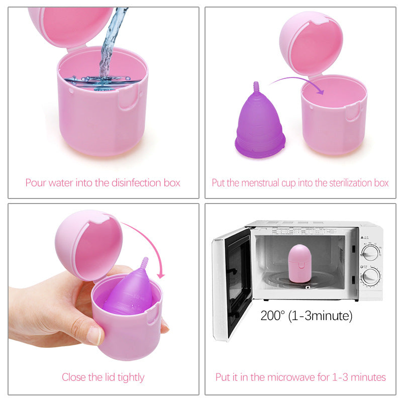 2PCS Reusable Medical Grade Silicone Menstrual Cup(XS Size) & 2PCS Matching Sterilizer Box - Microwave Safe Disinfector Case, Heat Resistant 130°C (White Set)