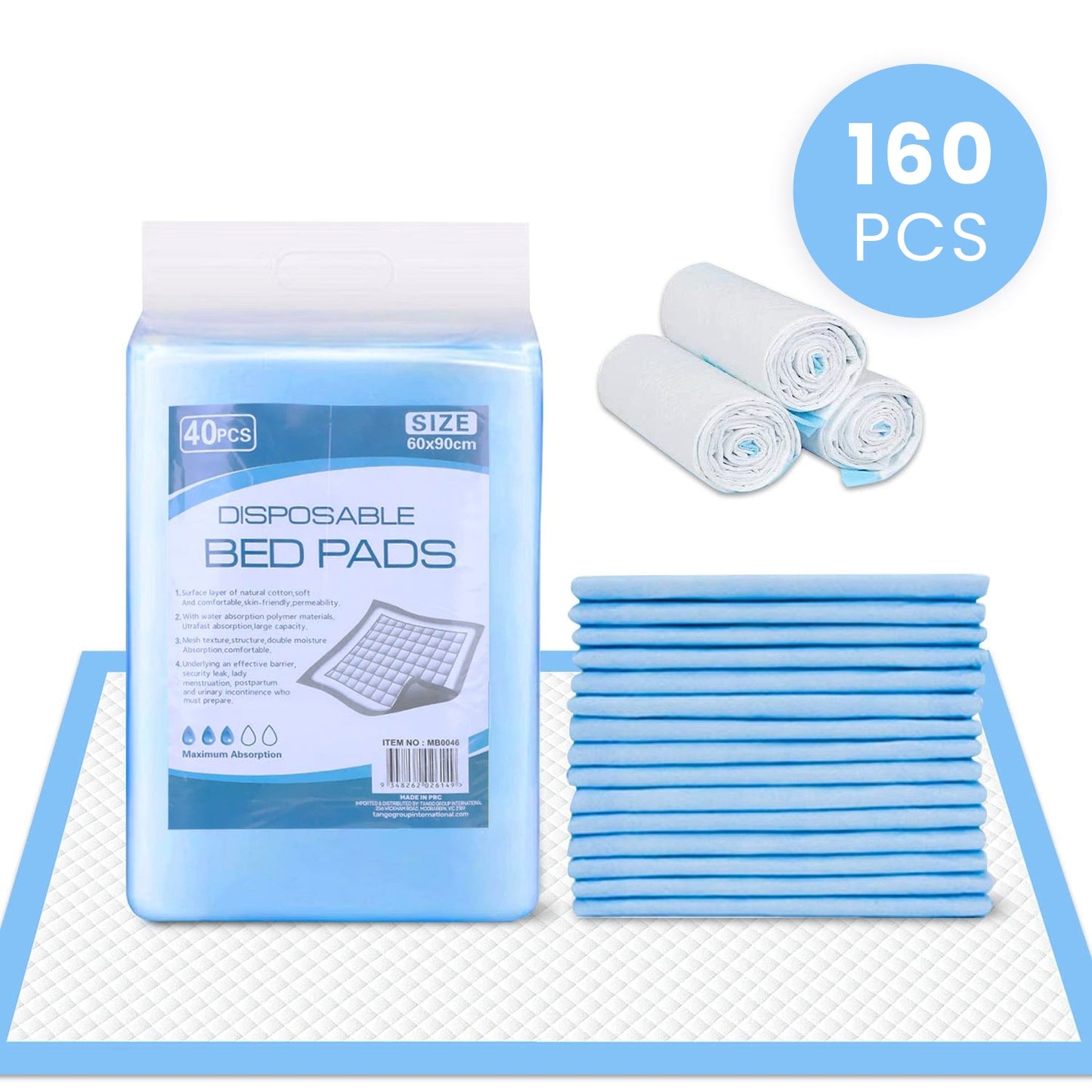 Incontinence Bed Pads (Blueys) Underpads 60x90cm – Super Absorbent Blue – 160 Pack