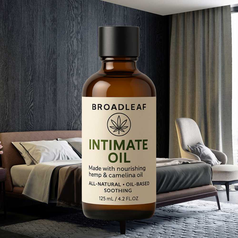 Broadleaf Intimate Oil – Natural Plant-Based Personal Lubricant with Australian Hemp & Camelina Oils – Skin-Safe, Edible & Latex-Free