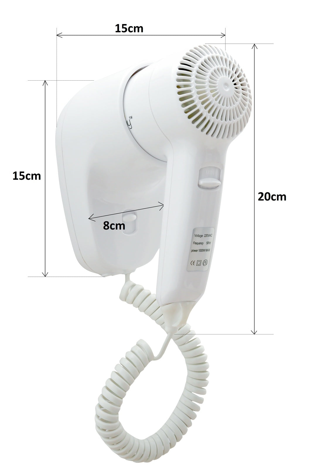 Commercial Wall Mount Hair Dryer 1200W - White