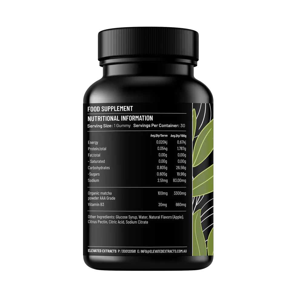 Elevated Extracts Organic Matcha Gummies – Natural Energy & Focus with Vitamin B | 30 Gummies