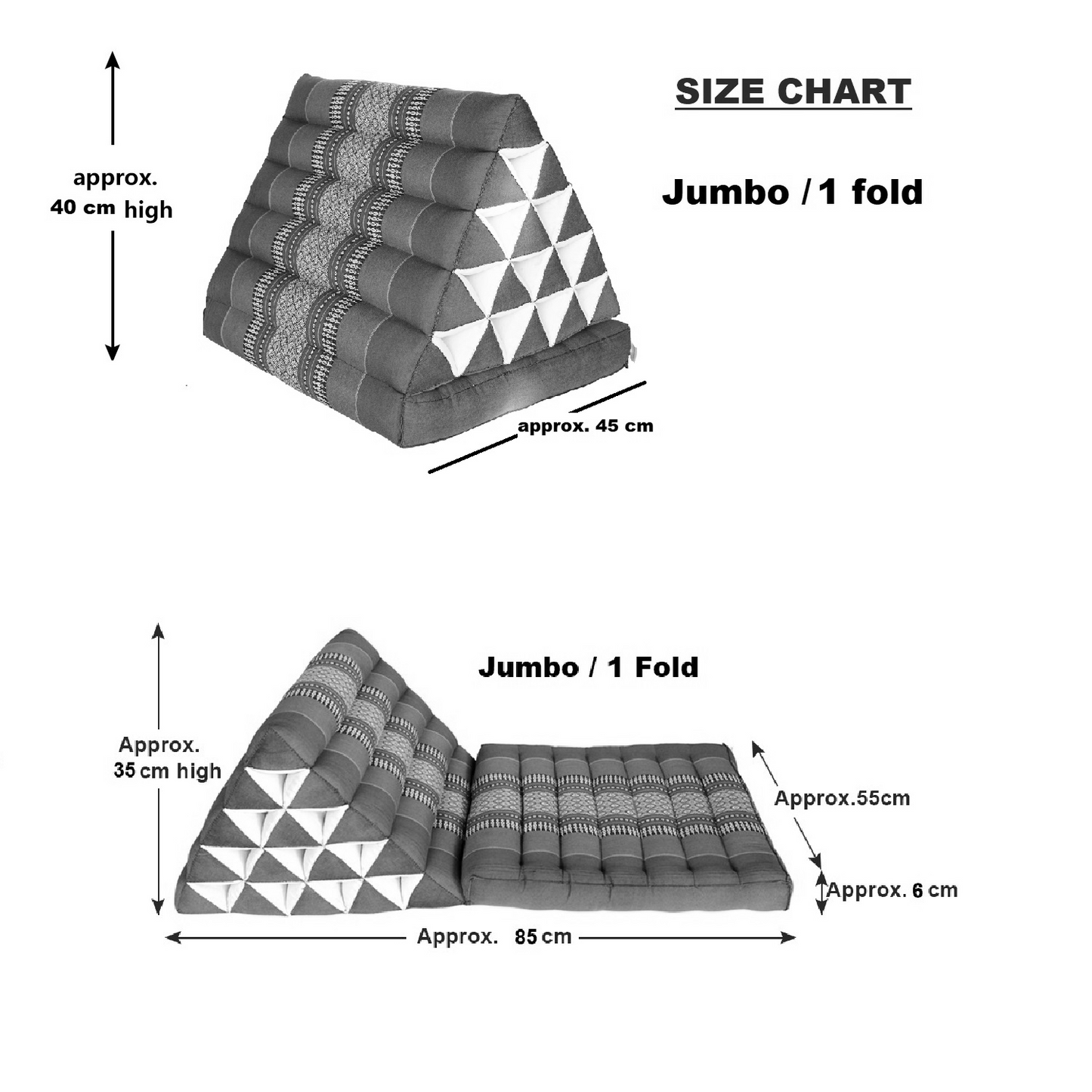 Jumbo 1-Fold Thai Triangle Pillow Mat – Handmade Kapok Floor Cushion and Portable Day Bed