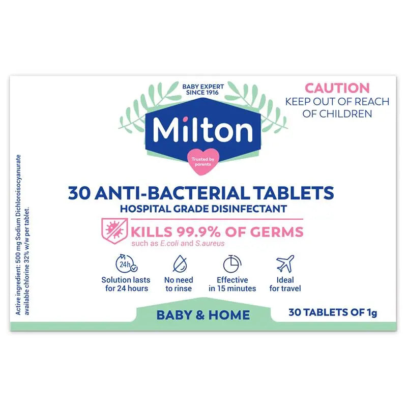 Milton Antibacterial Tablets 30 Pack - Effective 24-Hour Sterilisation Solution