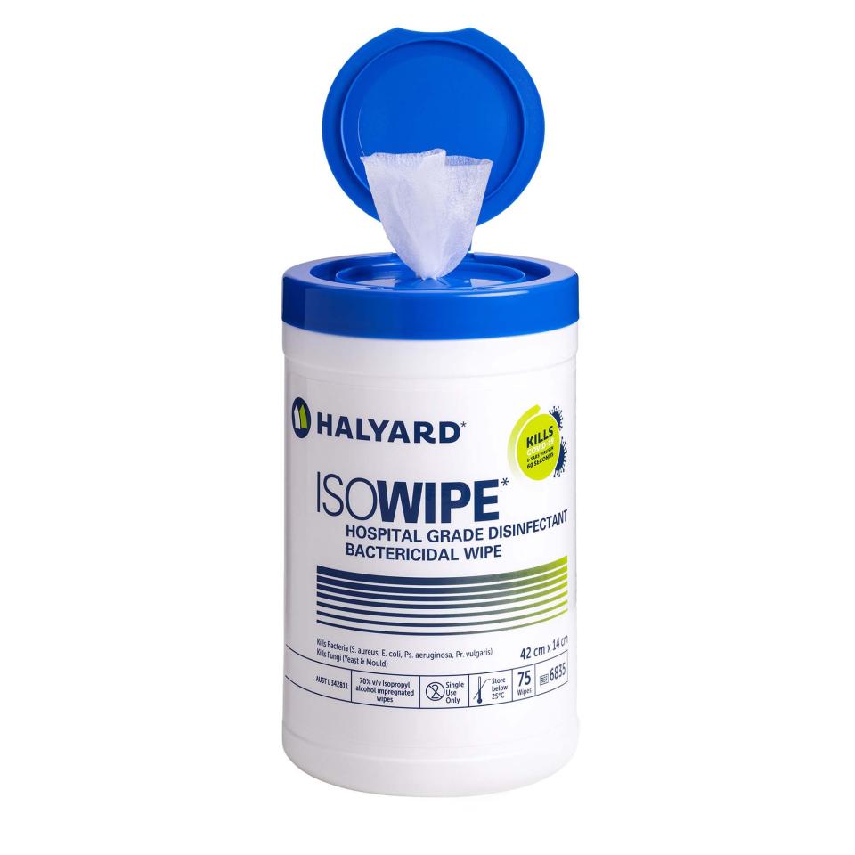 Halyard Isowipe Hospital Grade Disinfectant Wipes – 70% Isopropyl Alcohol, 75 Wipes Canister