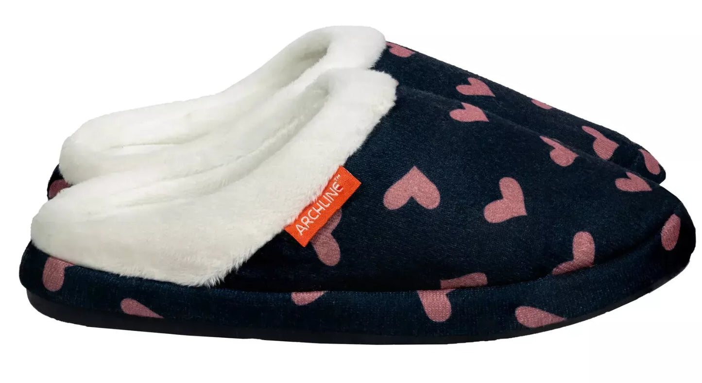 Archline Orthotic Slippers - Slip On Scuffs Heart with Hearts