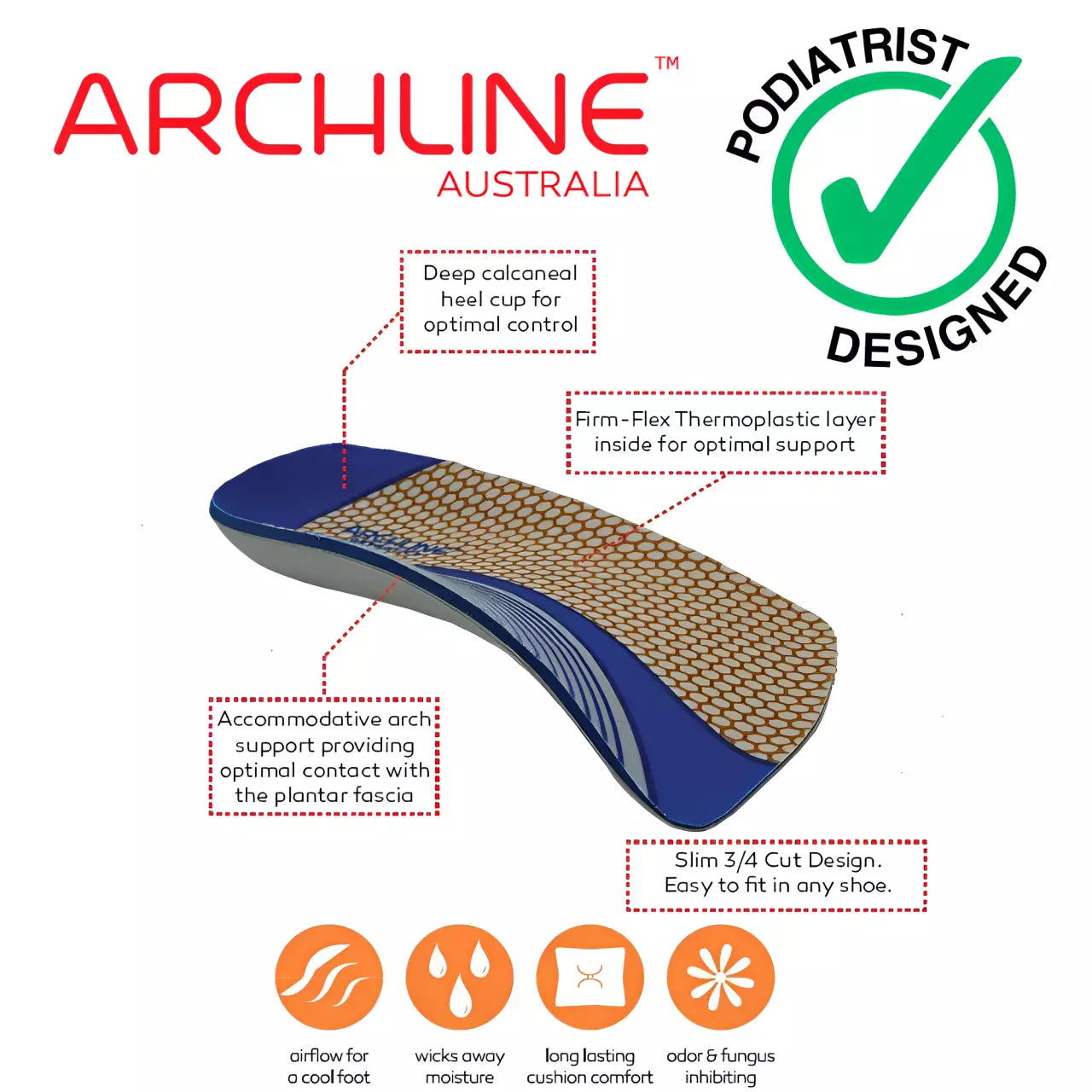 Archline 3/4 Slim Orthotics - Balance Footbed