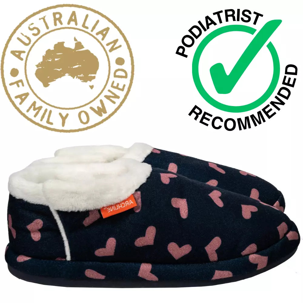 Archline Orthotic Slippers - Closed Navy with Hearts
