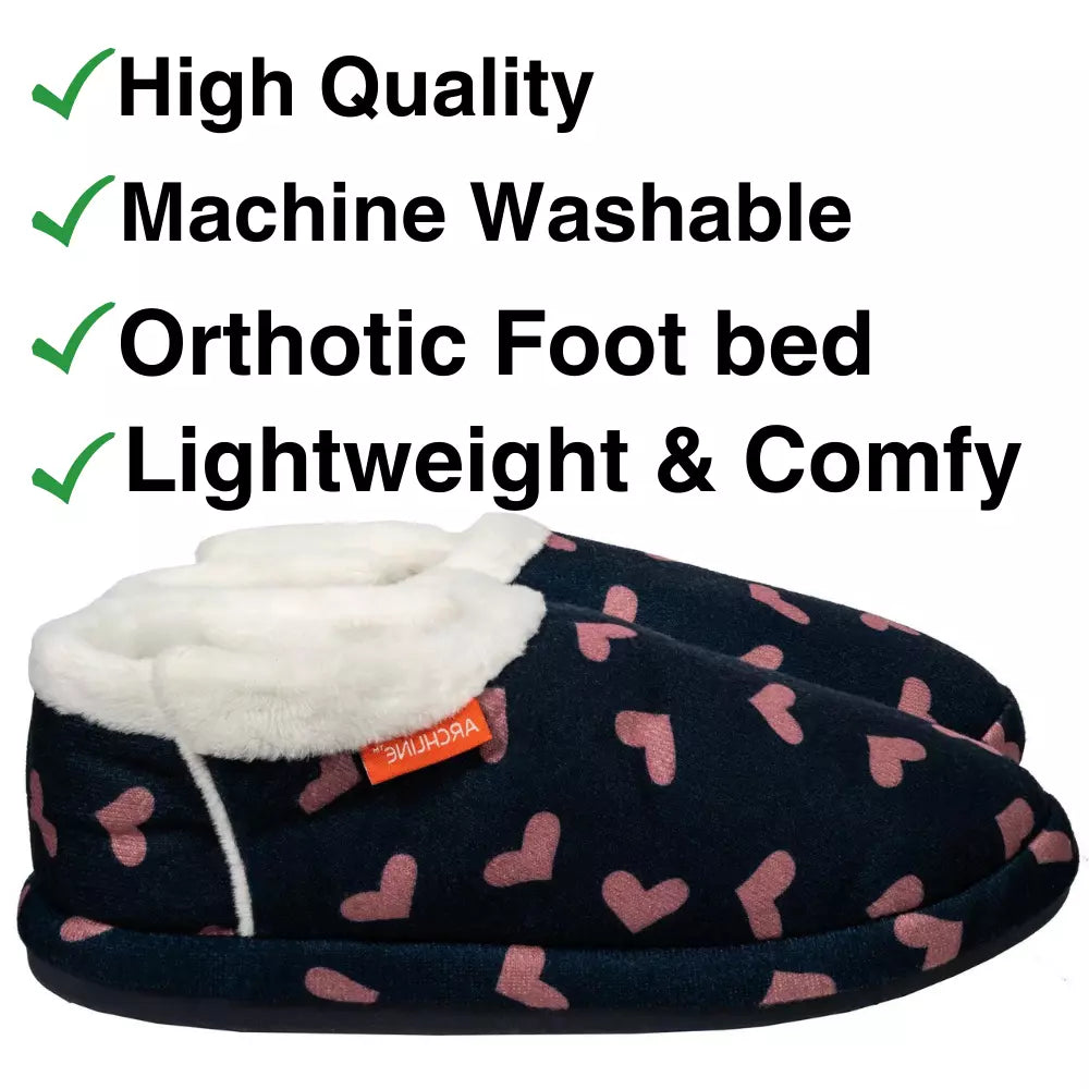 Archline Orthotic Slippers - Closed Navy with Hearts