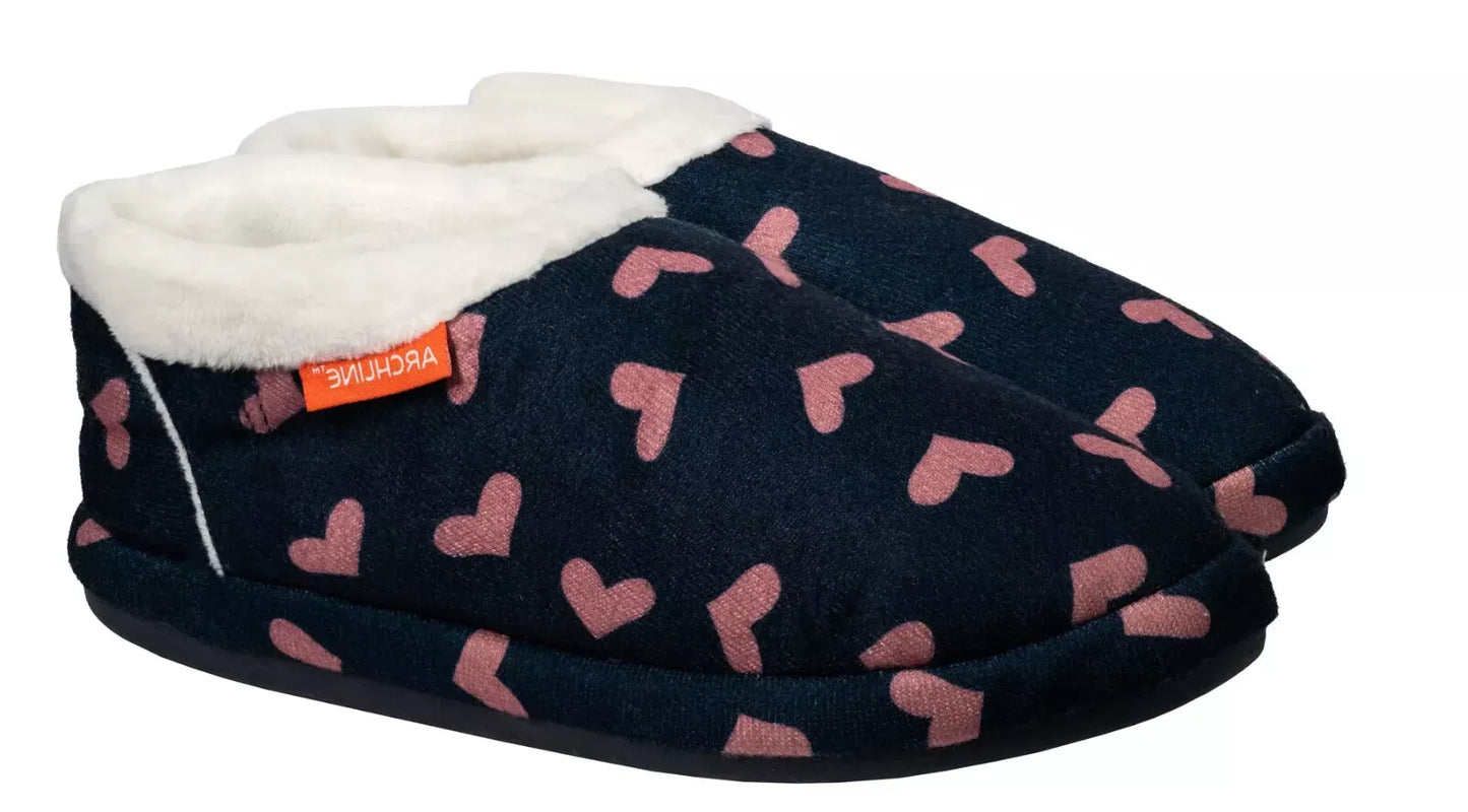 Archline Orthotic Slippers - Closed Navy with Hearts