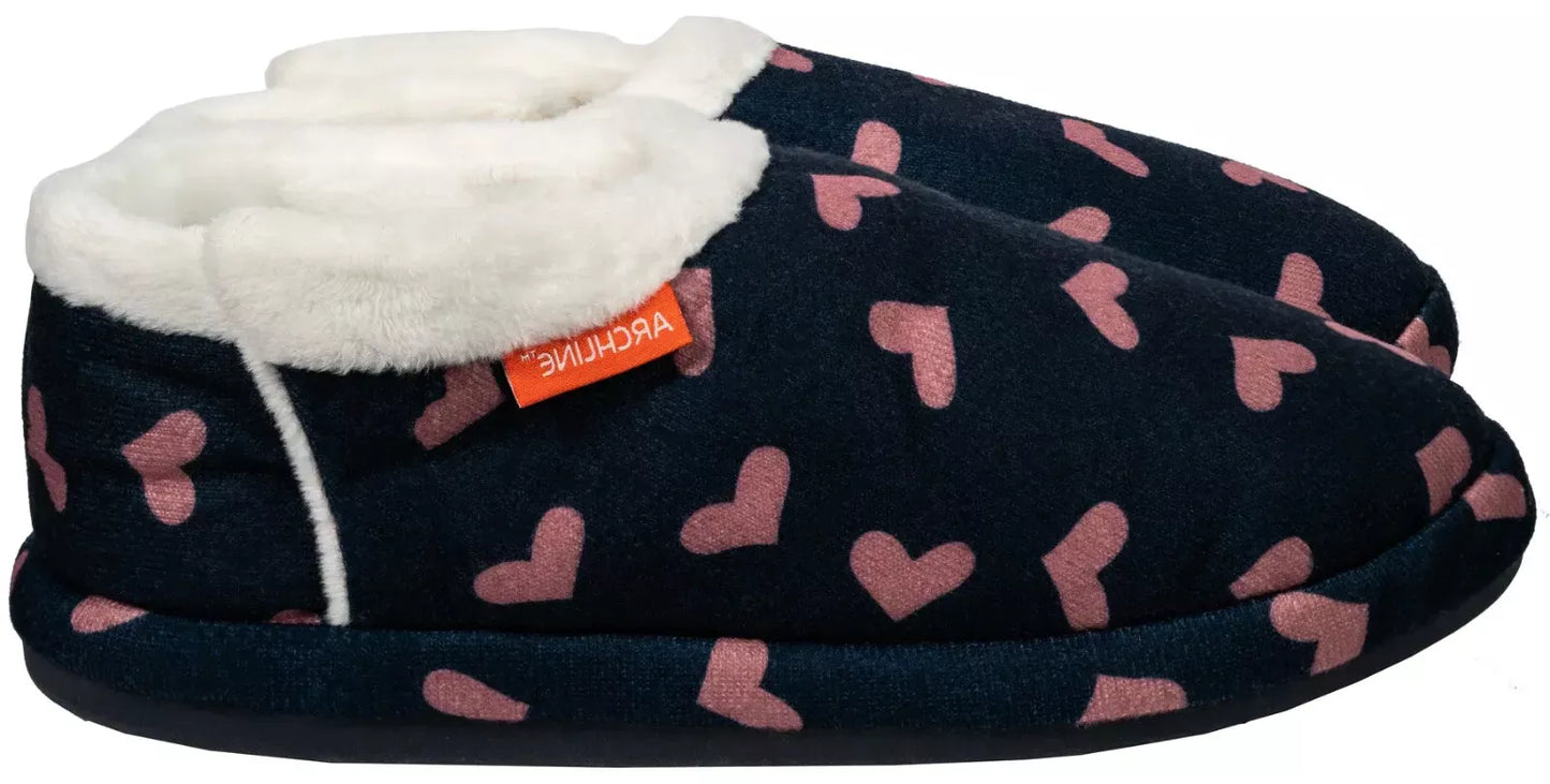 Archline Orthotic Slippers - Closed Navy with Hearts