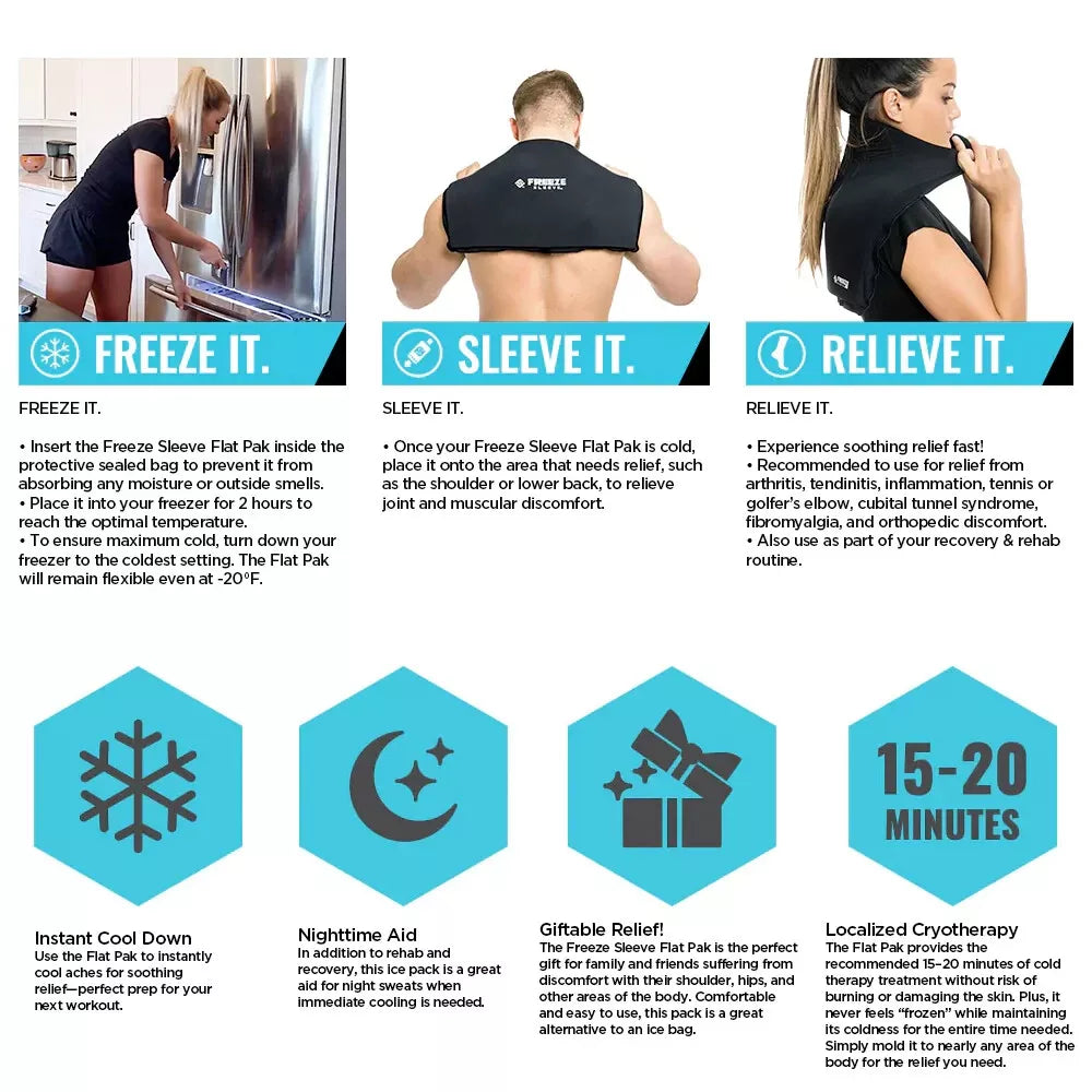 Freeze Sleeve Flat Pack - Hot & Cold Therapy Portable Gel Ice Pack Pain Relief
