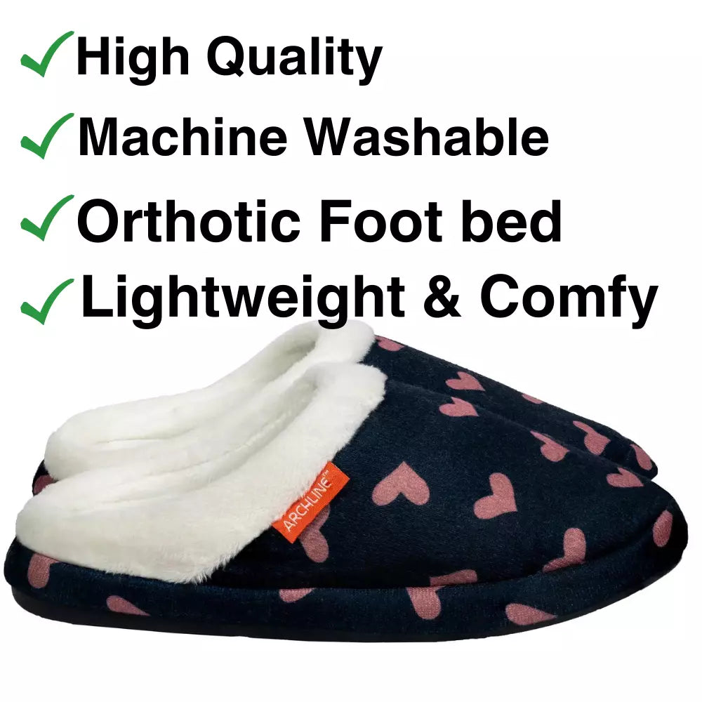 Archline Orthotic Slippers - Slip On Scuffs Heart with Hearts