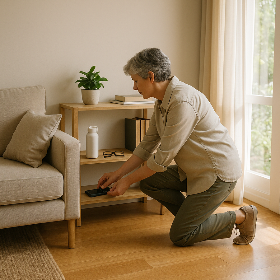Person preparing a tidy home and clearing a walking path before orthopaedic surgery