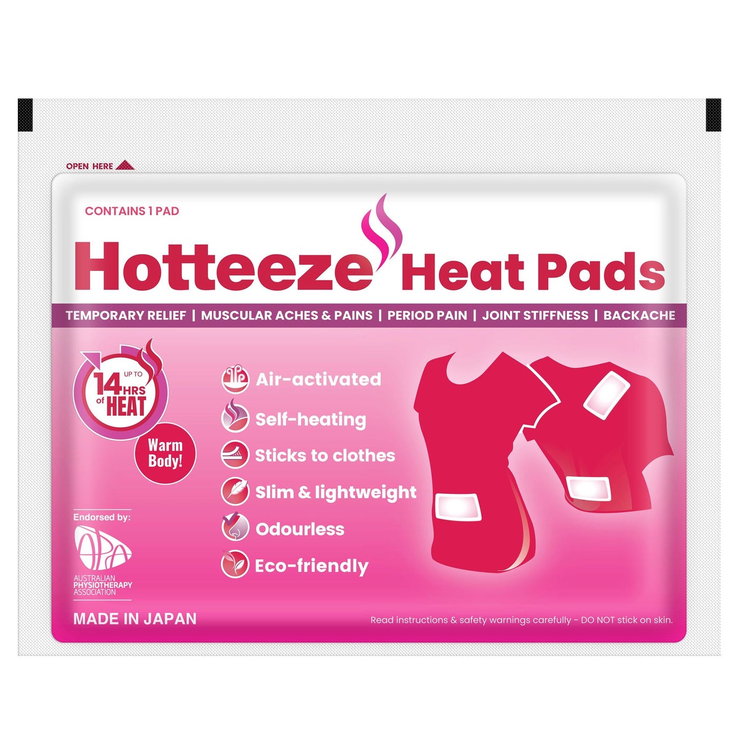 Hotteeze Heat Pads Pain Relief Patches for Period, Back and Shoulder pain 10 Pack