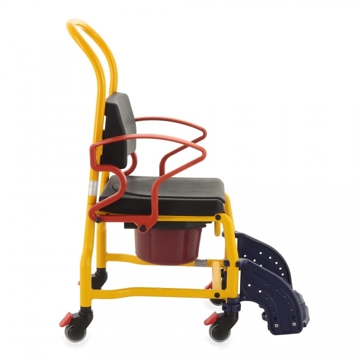 Shower commode chair for children — mobile, height adjustable