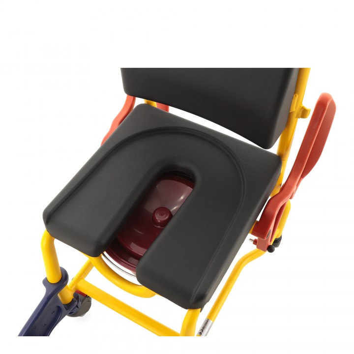 Shower commode chair for children — mobile, height adjustable