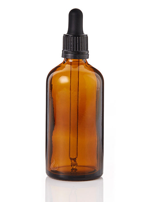Amber Glass Bottle (100ml) with Black PIPETTE Eye-Dropper Caps