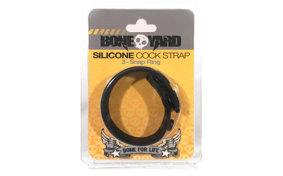 Boneyard Silicone Cock Strap - 3 Snap Ring - Black