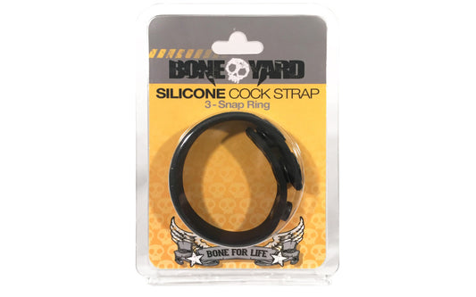 Boneyard Silicone Cock Strap - 3 Snap Ring - Black