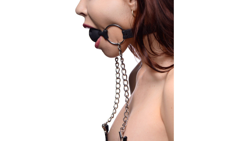 Hinder Breathable Silicone Ball Gag With Nipple Clamps