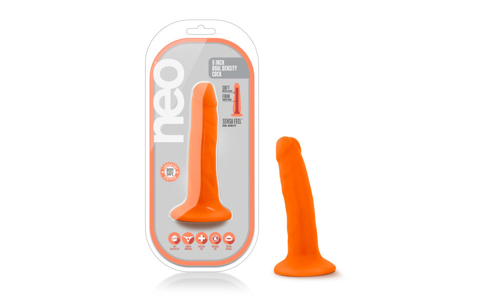 Neo Dual Density Cock 6in Neon Orange