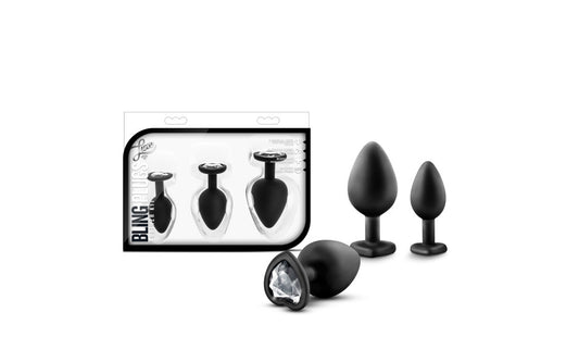 Luxe Bling Plugs Training Kit Black With Clear Gems