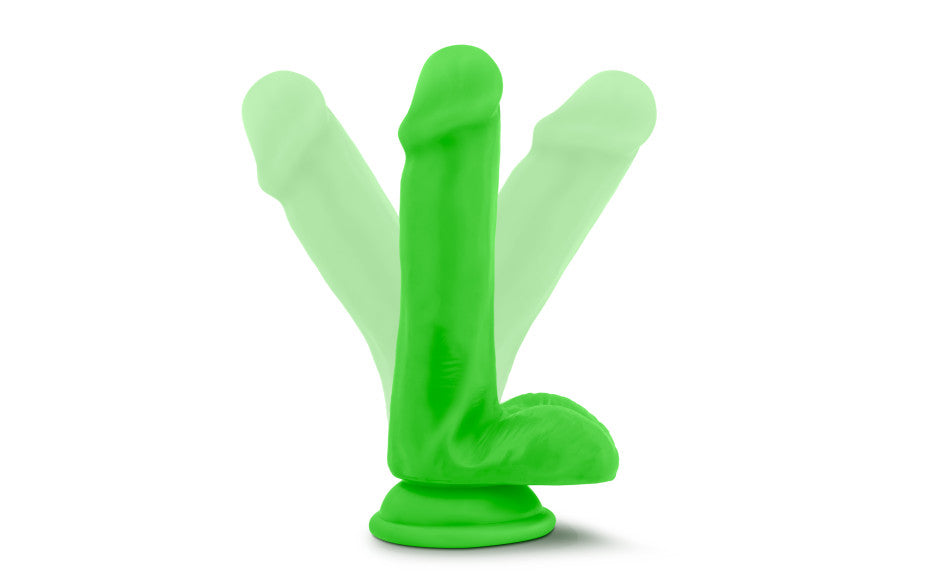 Neo Elite 6in Silicone Dual Density Cock with Balls Neon Green