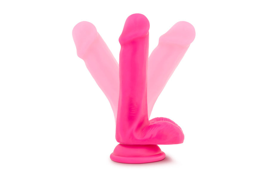 Neo Elite 6in Silicone Dual Density Cock with Balls Neon Pink