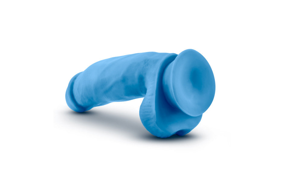 Neo Elite 7in Silicone Dual Density Cock with Balls Neon Blue