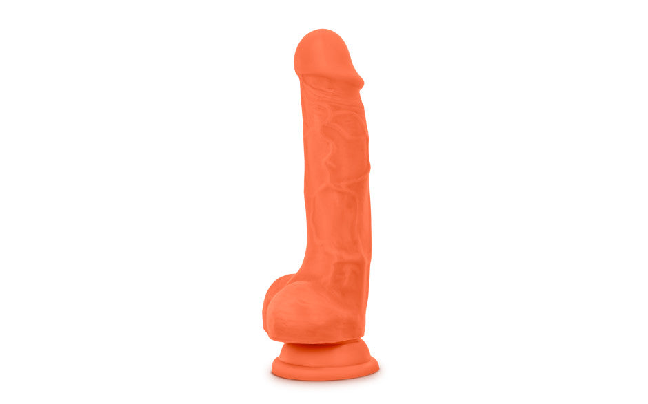 Neo Elite 7.5in Silicone Dual Density Cock with Balls Neon Orange