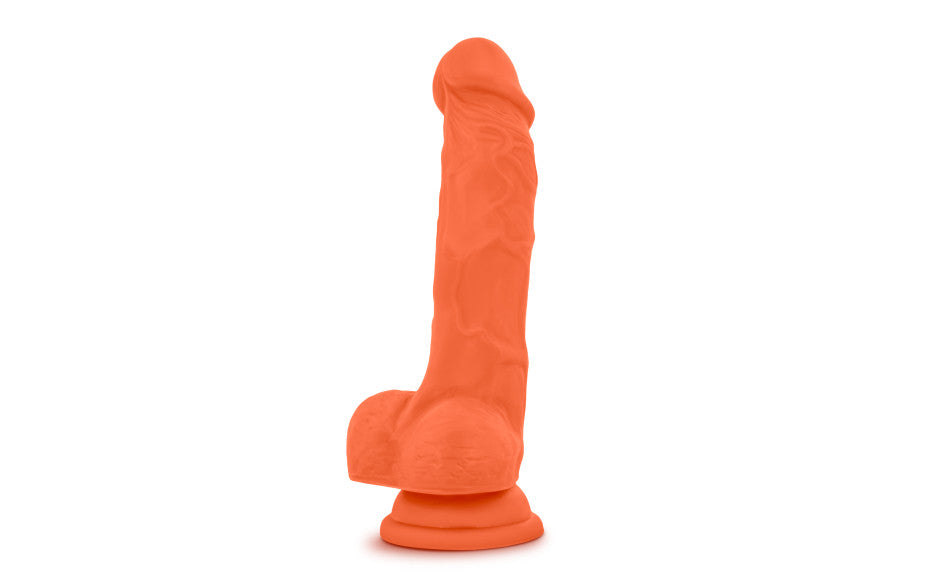 Neo Elite 7.5in Silicone Dual Density Cock with Balls Neon Orange