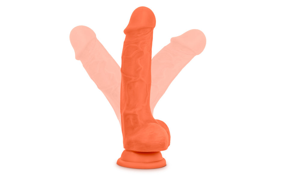 Neo Elite 7.5in Silicone Dual Density Cock with Balls Neon Orange