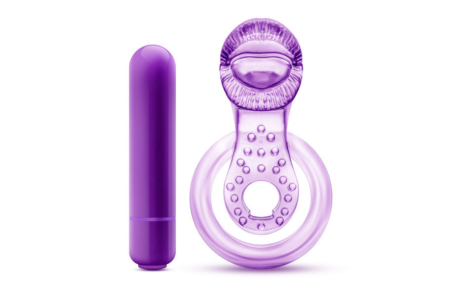 Play With Me Lick It Vibrating Double Strap Cock Ring Purple