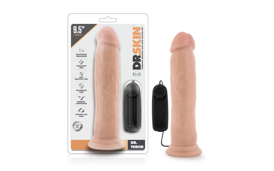 Dr Skin Dr Throb 9.5in Vibrating Realistic Cock with Suction Cup Vanilla