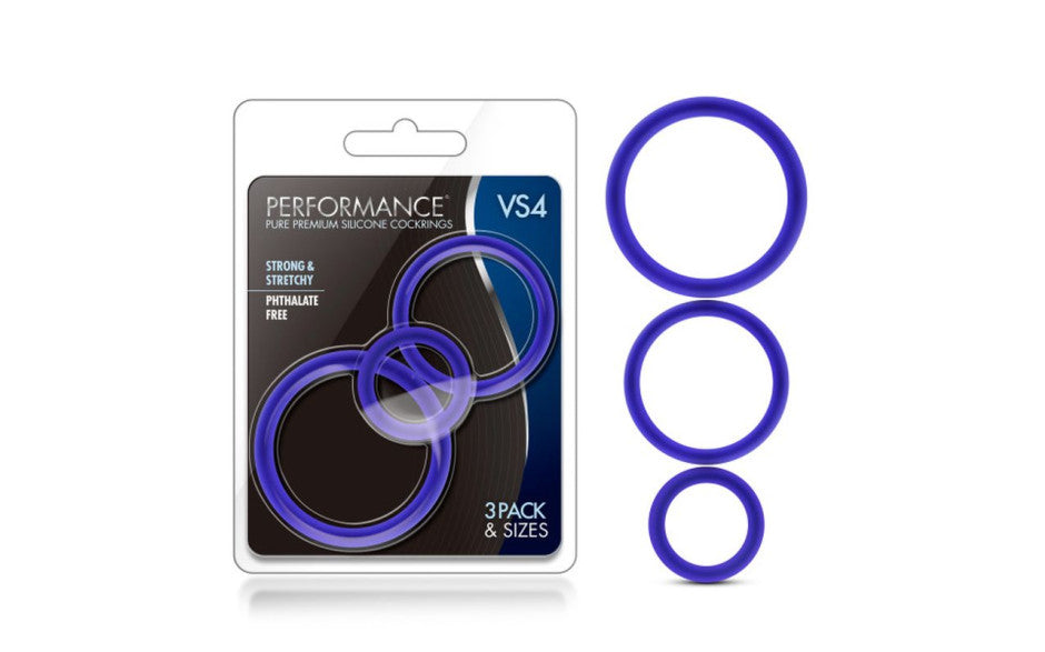 Performance Silicone Cock Ring 3 Pc Set Indigo