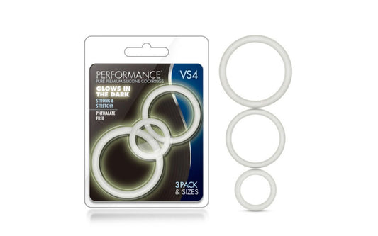 Performance Silicone Cock Ring 3 Pc Set White Glow