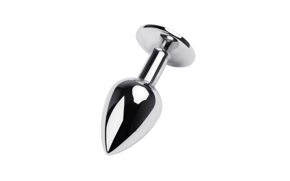Silver Metal Anal Plug w Red Ruby Gem Small