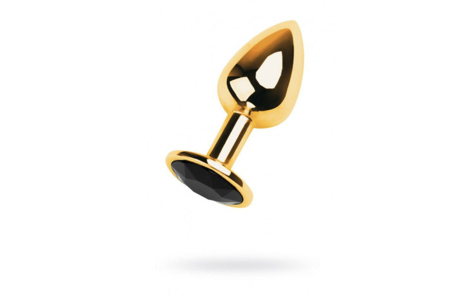 Gold Metal Anal Plug w Black Tourmaline Gem Small