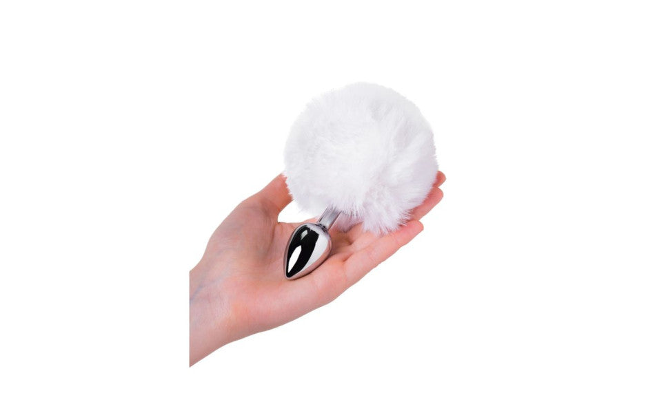 Silver Metal Anal Plug Small w White Tail
